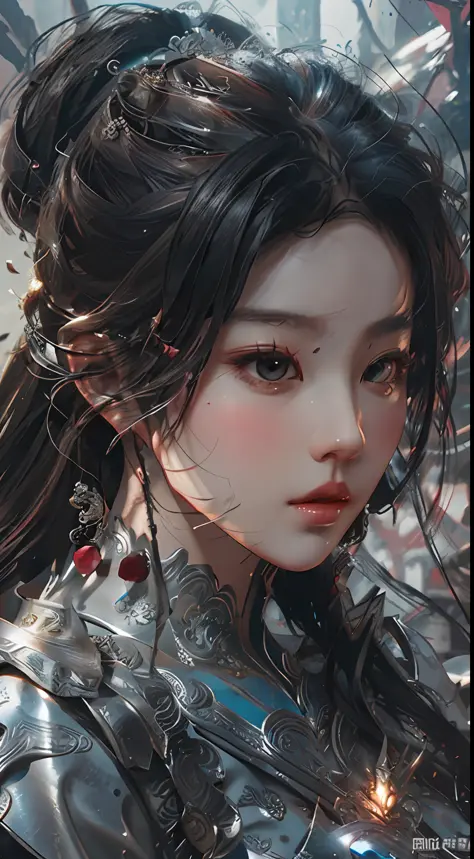 a close up of a woman in a women in a silver and red dress, chengwei pan on artstation, by Yang J, detailed fantasy art, stunning character art, fanart best artstation, epic exquisite character art, beautiful armor, extremely detailed artgerm, detailed dig...