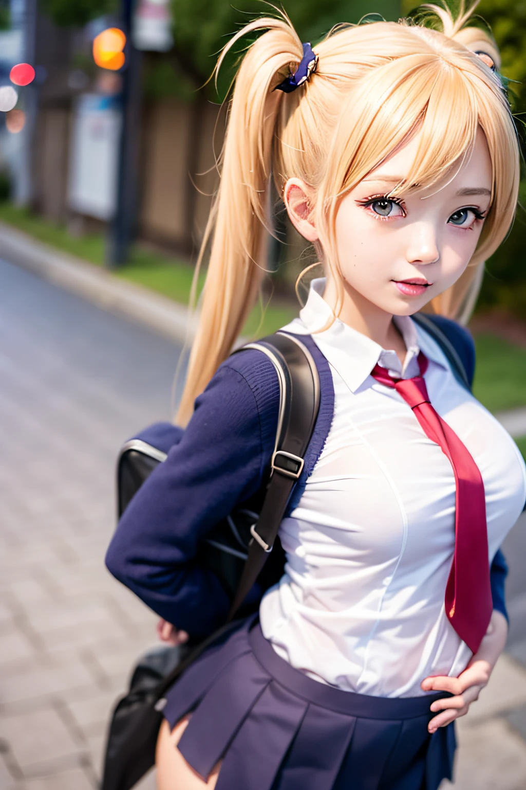 Blond haired girl in school uniform posing for a picture - SeaArt AI