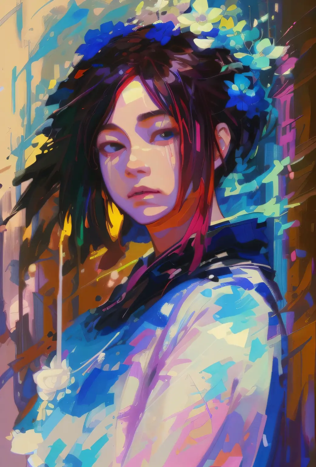 painting of a woman with a flower in her hair, beautiful art uhd 4 k, ross tran 8 k, alice x. zhang, rossdraws digital painting,...