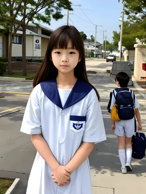 13 years old sailor suit female junior high school student Close contact with old man