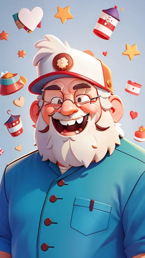 (a happy grandpa :1.2), with cap, no background, cartoon, with white beard, looking at the camera, close-up, cartoons, detailed ...