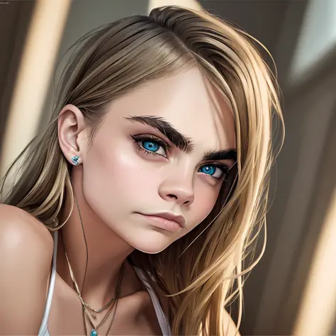 (cara delevingne: 4), (portrait: 3), (thoughtful:1.9), (beautiful eyes: 1.8), (beautiful mouth: 1.8), (focus on mouth: 1.5), (gr...