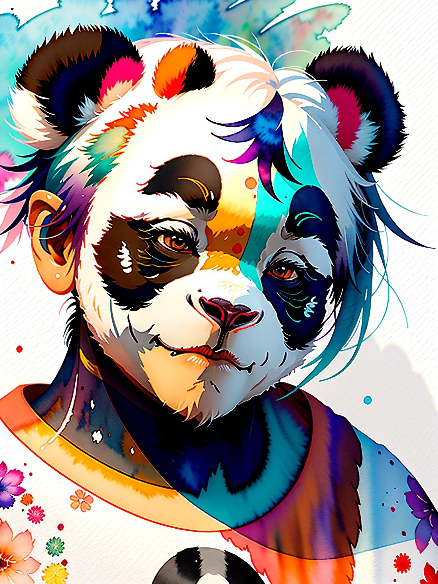 Painting of a panda bear with a soccer ball in his mouth - SeaArt AI