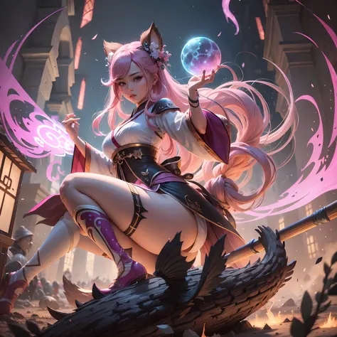 Masterpiece, Best Quality, Ultra Detailed, Epic Lighting, 2D, (Hanfu Pink: 1.1), League of Legends, Characters, Beaver, Battle Scenes, Realistic, Sexy, Corrected Left Calf --auto --s2