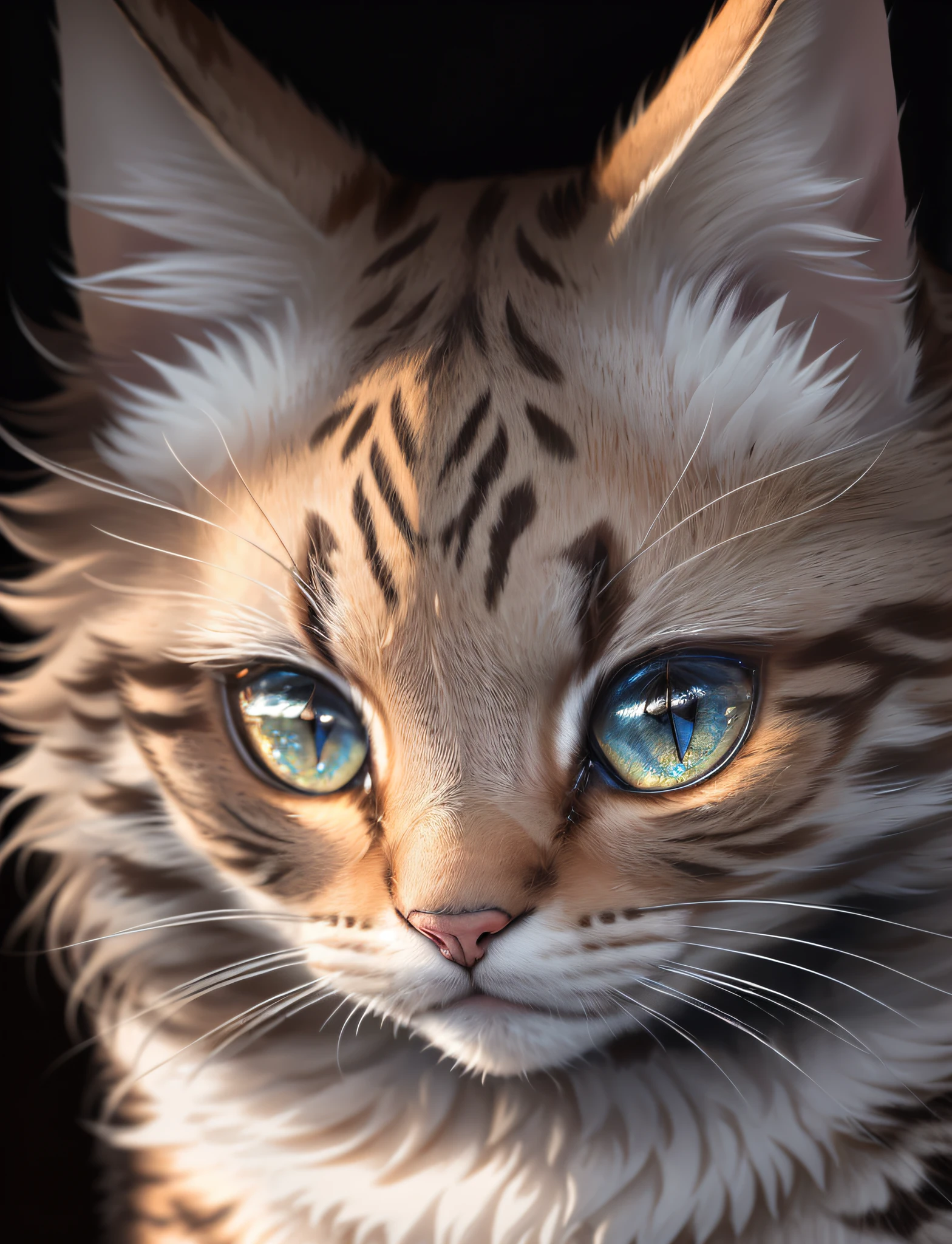 8k, highres, best quality, high details, masterpiece, (female cat den), (detailed face), (detailed hair), soft light, by SilverFox5213,, (feline