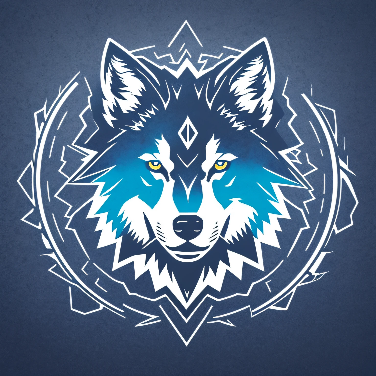 Logo with TEAM WOLVES writing, wolf line art logo, black and dark blue background, bright blue, minimal and solid — WOLVES --auto --s2