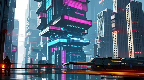 A futuristic cyberpunk city