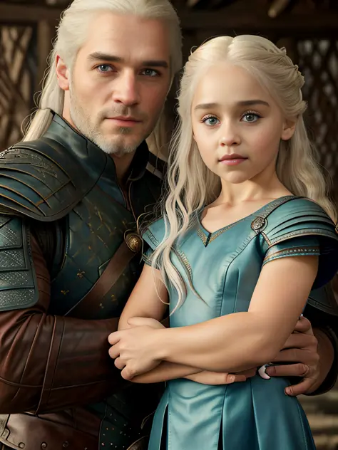 raw fullbody ((family photo of a father and mother holding their daughter)), 1girl, [daenerys targaryen|Emilia Clarke], (1man, H...