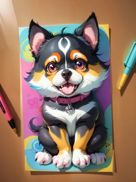 a close up of a cartoon dog with different expressions on it, cute colorful adorable, kawaii cute dog, cartoonish cute, cute fea...