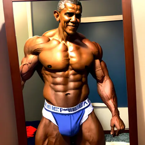 Muscular, Barack Obama, huge pecs, big bulge in underwear, mirror selfie