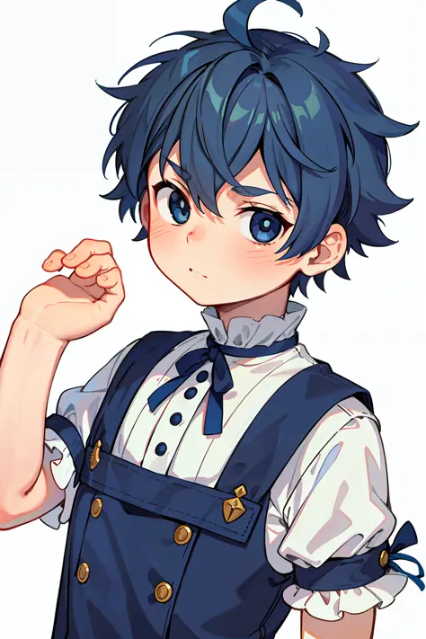 {{masterpiece}},best quality,illustration,1 male kid,prince,floating short hair,blue hair,cute,closeup