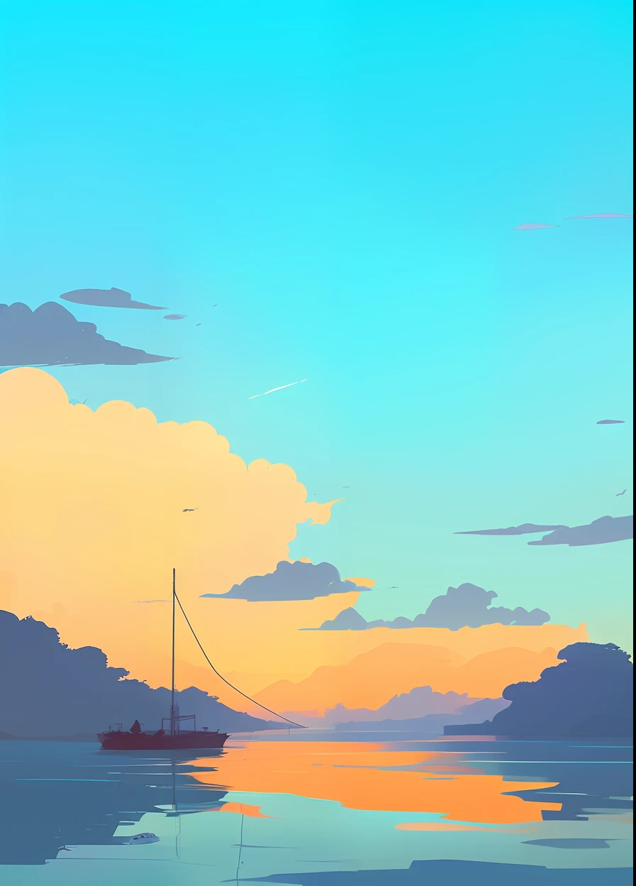 there is a boat that is floating in the water at sunset, in style of atey ghailan, atey ghailan 8 k, by Alena Aenami, by Atey Ghailan, art of alena aenami, by sylvain sarrailh, inspired by Atey Ghailan, style of alena aenami, artistic. alena aenami