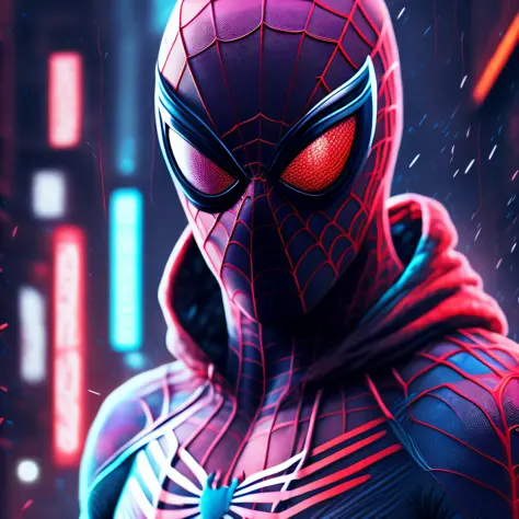 Spider-Man, cyberpunk, cold expression, front photo, 8k, mobile wallpaper.