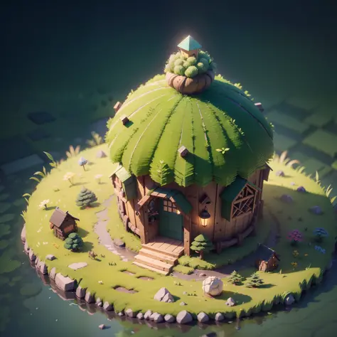 (isometric 3D),(masterpiece),  (extremely detailed CG unity 8k wallpaper), (best quality), (best illustration), (best shadow),
a cute ,A round turnip hut covered with moss
,octane render,ray tracing,ultra detailed --auto --s2