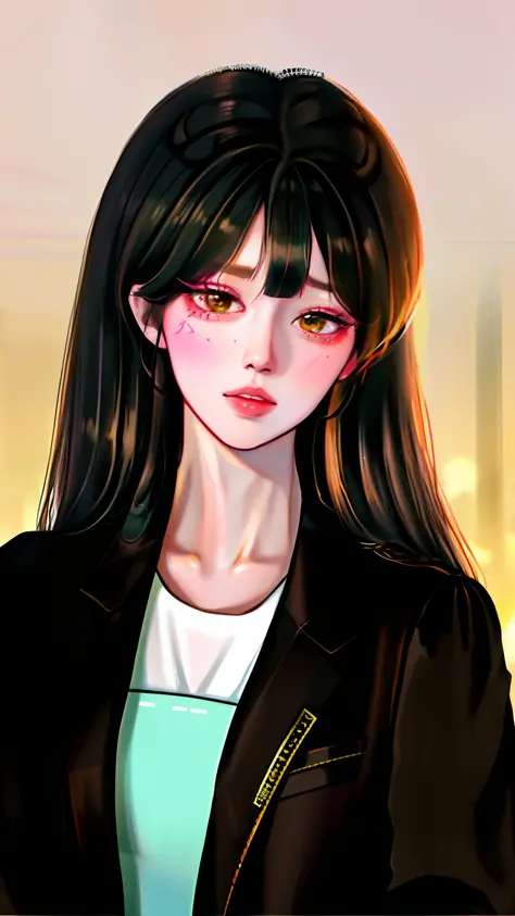 there is a woman with long hair wearing a black jacket and tie, ulzzang, kawaii realistic portrait, sakimichan, cute natural anime face, anime girl in real life, sakimi chan, girl cute-fine-face, cute kawaii girl, 奈良美智, chiho, shikamimi, pretty anime face