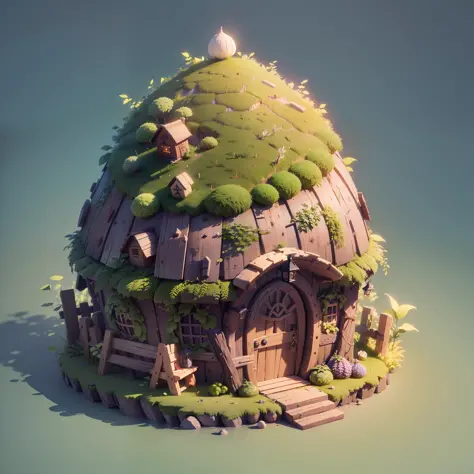 (isometric 3D),(masterpiece),  (extremely detailed CG unity 8k wallpaper), (best quality), (best illustration), (best shadow),
a cute ,A round turnip hut covered with moss
,octane render,ray tracing,ultra detailed --auto --s2