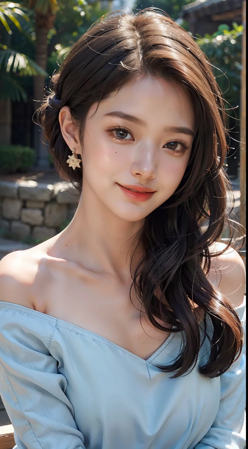 1girl, offshoulder, light smil - SeaArt AI