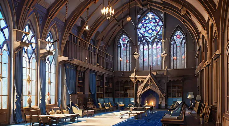 Castle towers, Harry Potter, Ravenclaw, lounges, arched windows - SeaArt AI