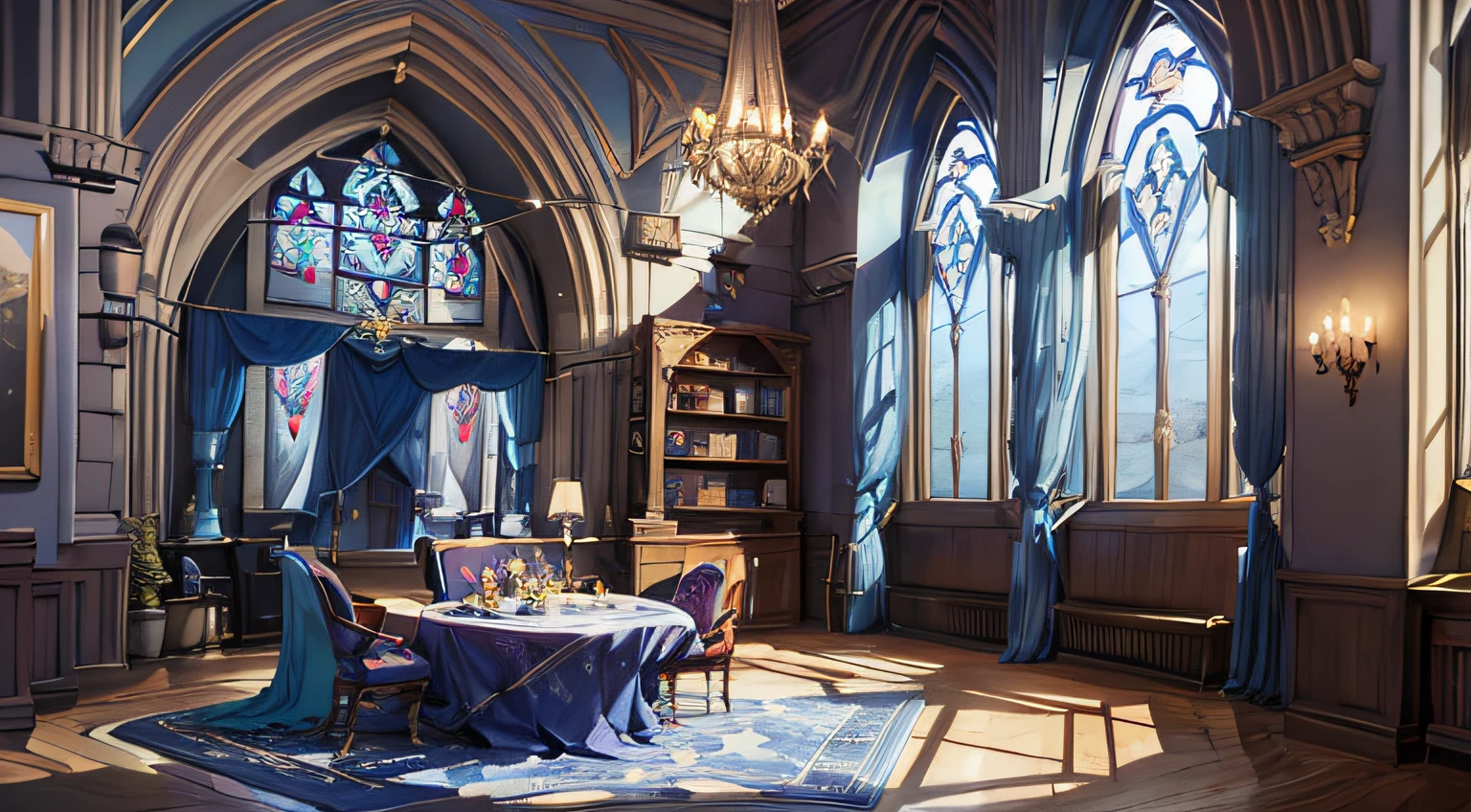 Castle towers, Harry Potter, Ravenclaw, lounges, arched windows - SeaArt AI