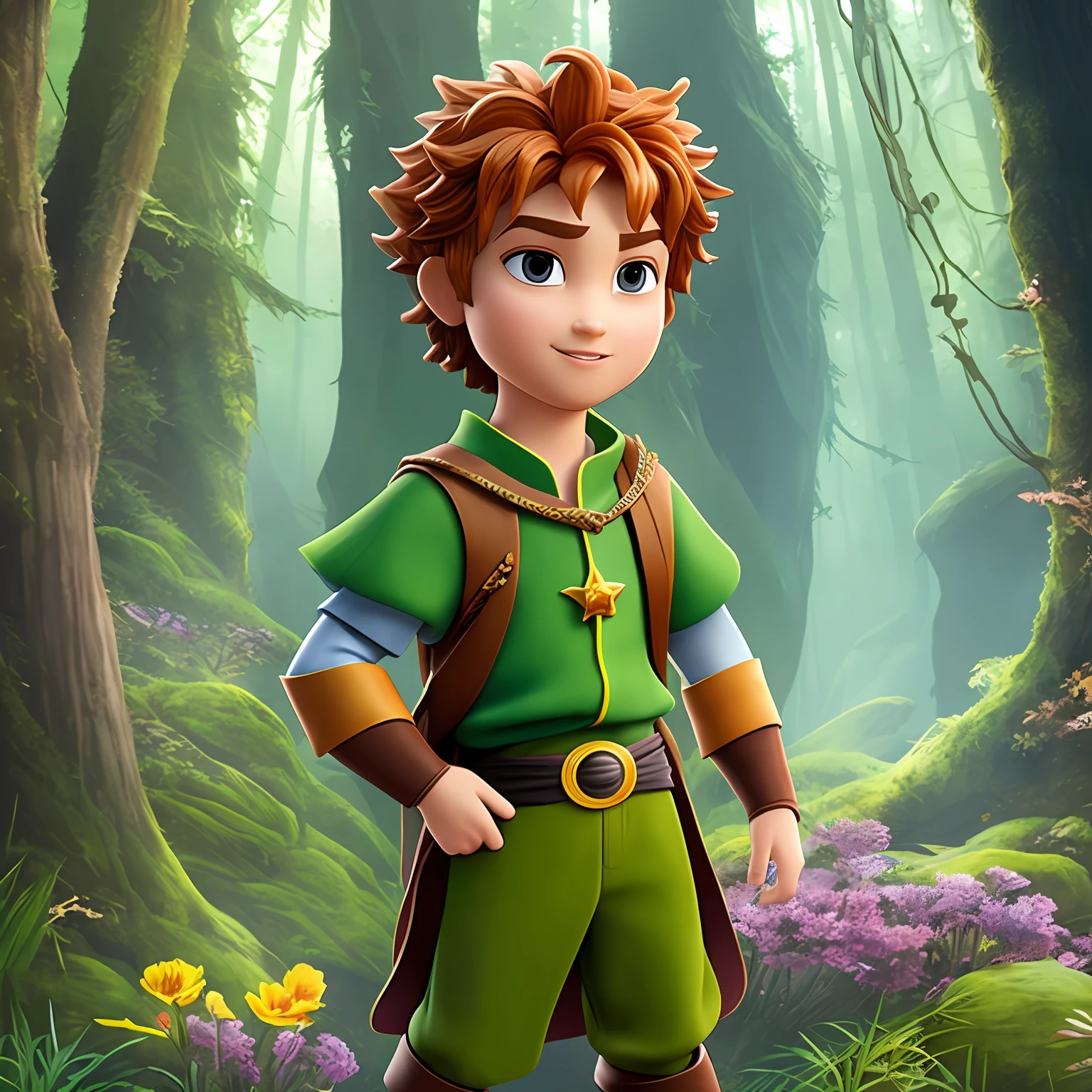 The Wise and Brave Forest Prince，It's called PrinceAiden，Pixar cartoon model，courageous, intelligent, forest protector, leadership, skilled swordsman --auto --s2