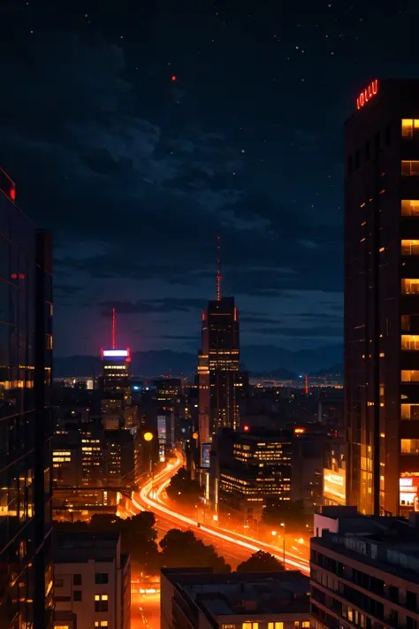 (masterpiece, best quality:1.4), cinematic light, city, cityscape, night, sky