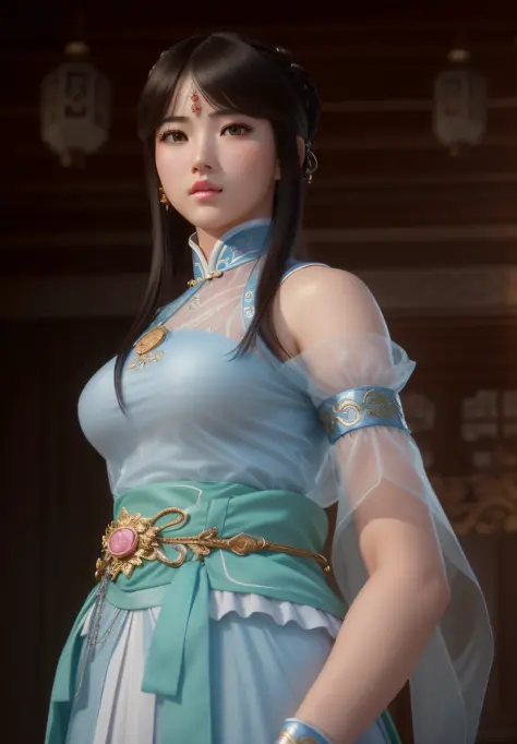 a close up of a woman in a blue dress with a sword, game cg, yun ling, full body xianxia, portrait knights of zodiac girl, trend...
