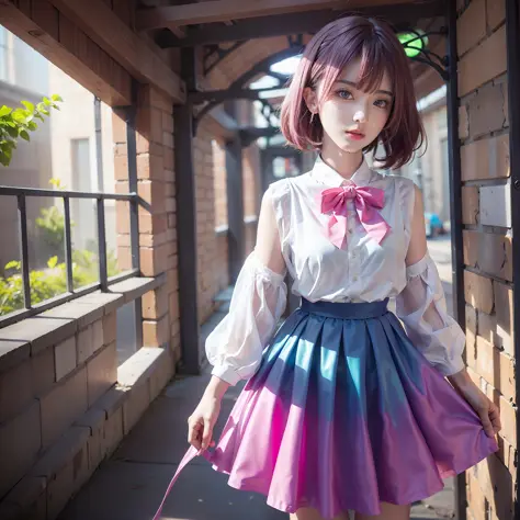 (fluorescent color: 1.4), (translucent: 1.4), (vintage filter: 1.4), (fantasy: 1.4), colorful hair, colorful skirt, --auto --s2