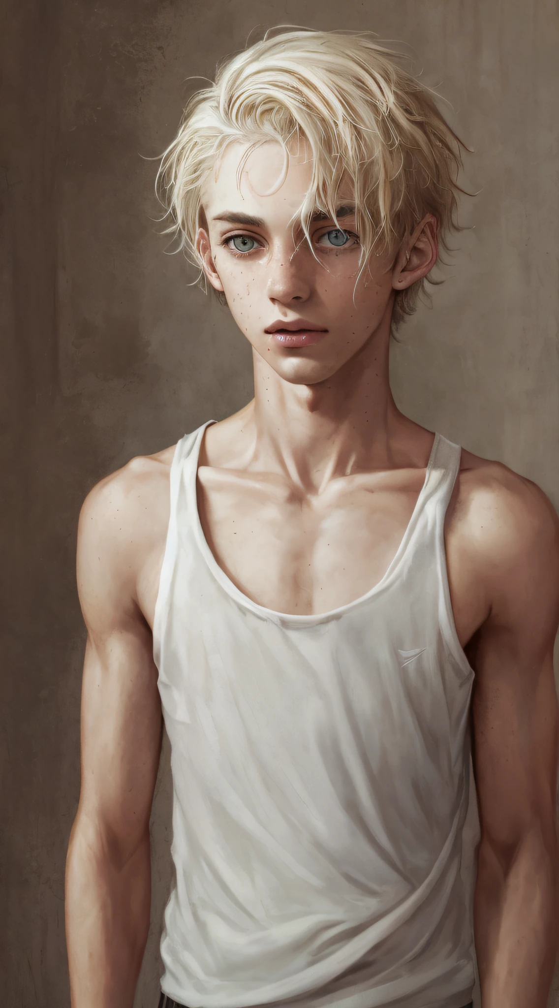 draco malfoy, athletic skinny boy, sweaty hair, sweaty teen boy, age 15, wavy hair, wearing long sleeveless t-shirt with dropped armhole, far from the camera, hands behind head, short fine armpit hair, flexing, veiny arms, cute, tall, , arms behind head, short wispy armpit hair showing, lean, wispy pubes, teen boy masterpiece, high resolution, teen boy, skinny body, skinny body, skinny body, flat chest cute. freckles, skinny body, skinny teen boy, flat chest, slim body, soft boy body, teen boy body, tall teen boy