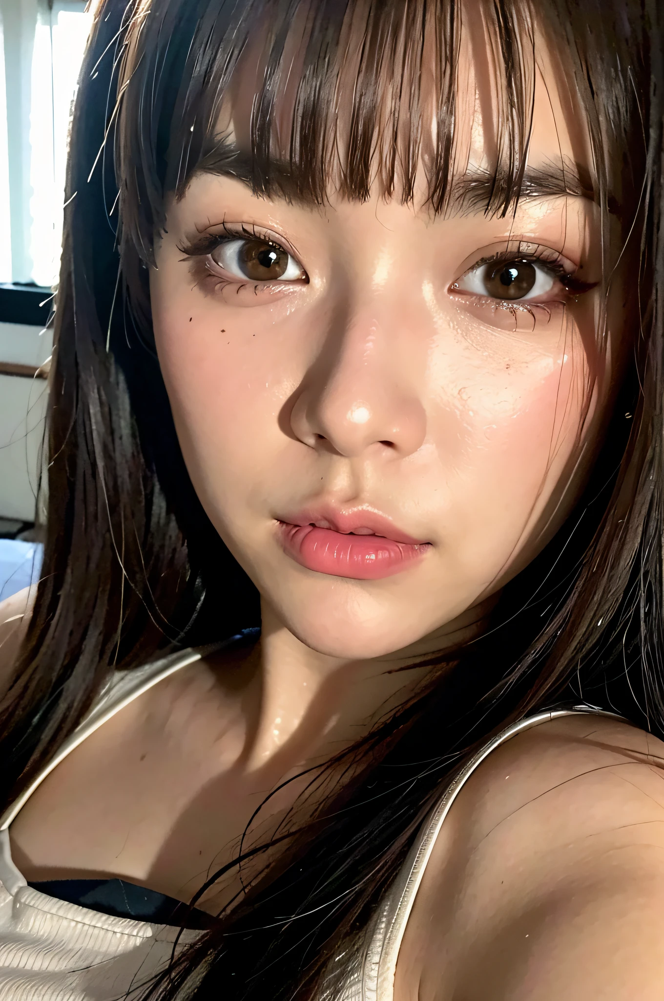 (8K, HDR, highres), ((((Photography, RAW photo, hyperrealism, masterpiece, best quality, ultra highres)))), (pin light, back light, backlighting, cinematic light), sharp focus:1. 4, (hyper detail, finely detailed), face close-up, close-up,
1girl, Egg-shaped face with cat-like eyes, small and plump lips, straight and cute nose, slightly blushing cheekbones, thick eyebrows and long and pretty eyelashes.