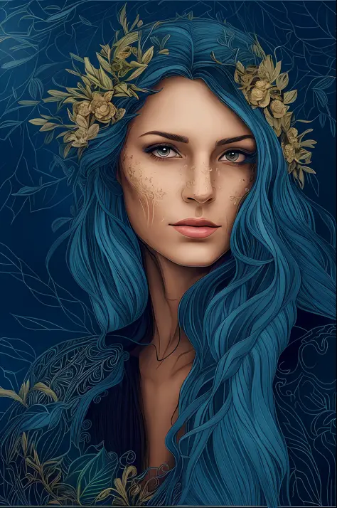 a woman with a wreath on her head, detailed matte fantasy portrait, Goddess. Extremely high detail, detailed beauty portrait, Li...