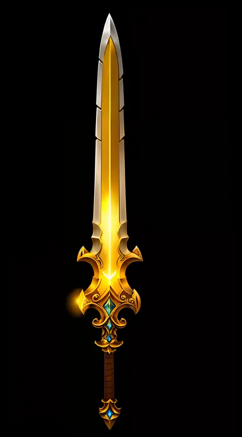sword of paladin, ornate blade, golden straight handle, yellow glow