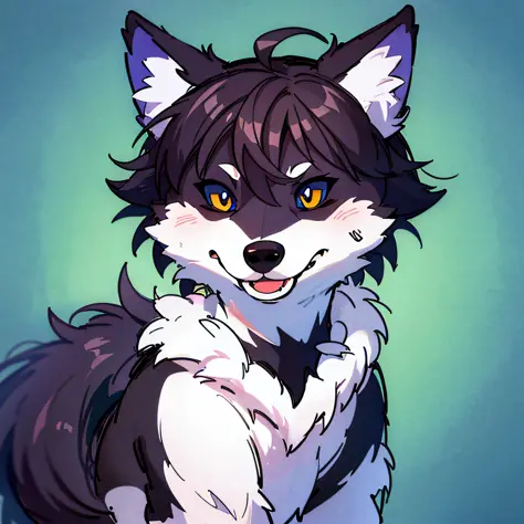 Happy little wolf, solid color background