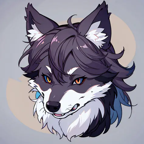 Happy little wolf, solid color background