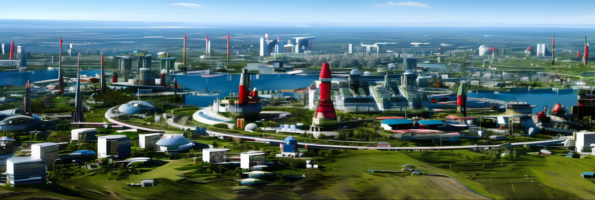 a render of sci-fi city planet. ultra detailed, ultra realistic, high resolution, high quality, green, blue, red