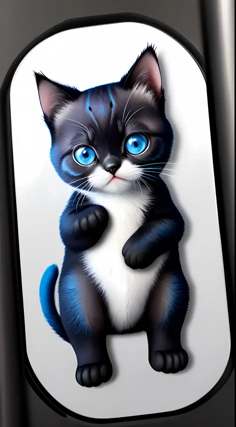 Sticker with big and cute blue eyes with black kitten outline