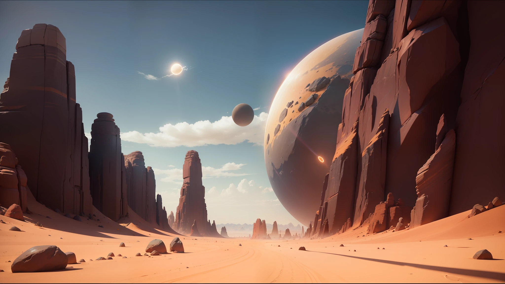 there is a desert with rocks and a large rock formation, unreal engine