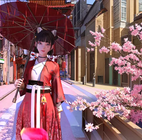 anime character dressed in traditional japanese dress holding an umbrella, realistic anime 3 d style, katana zero video game cha...