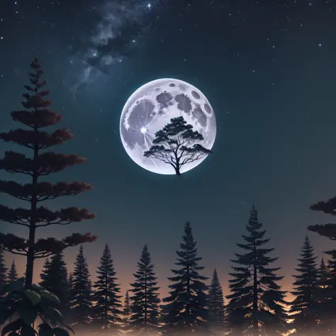 full moon night bosuqe trees hyper realistic --auto --s2