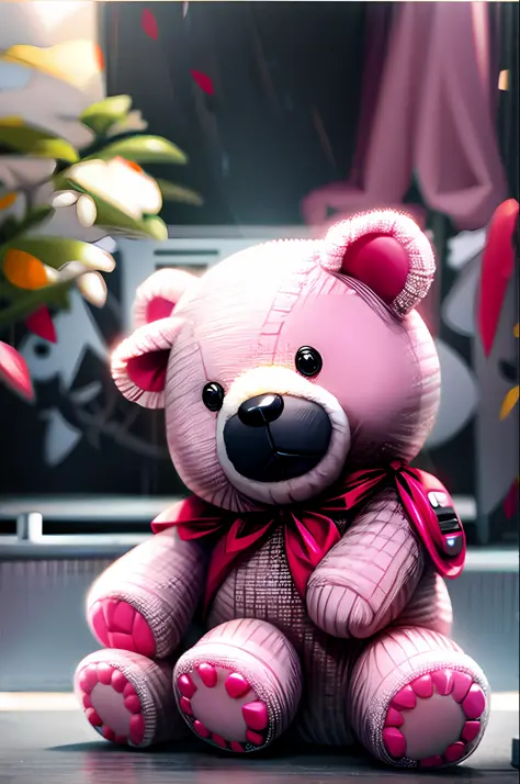 Pink teddy bear alone