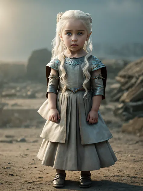 raw fullbody, cute and beautiful ((5 year old)) childhood photo of [1girl, daenerys targaryen, Emilia Clarke], ((1girl, 5 year o...