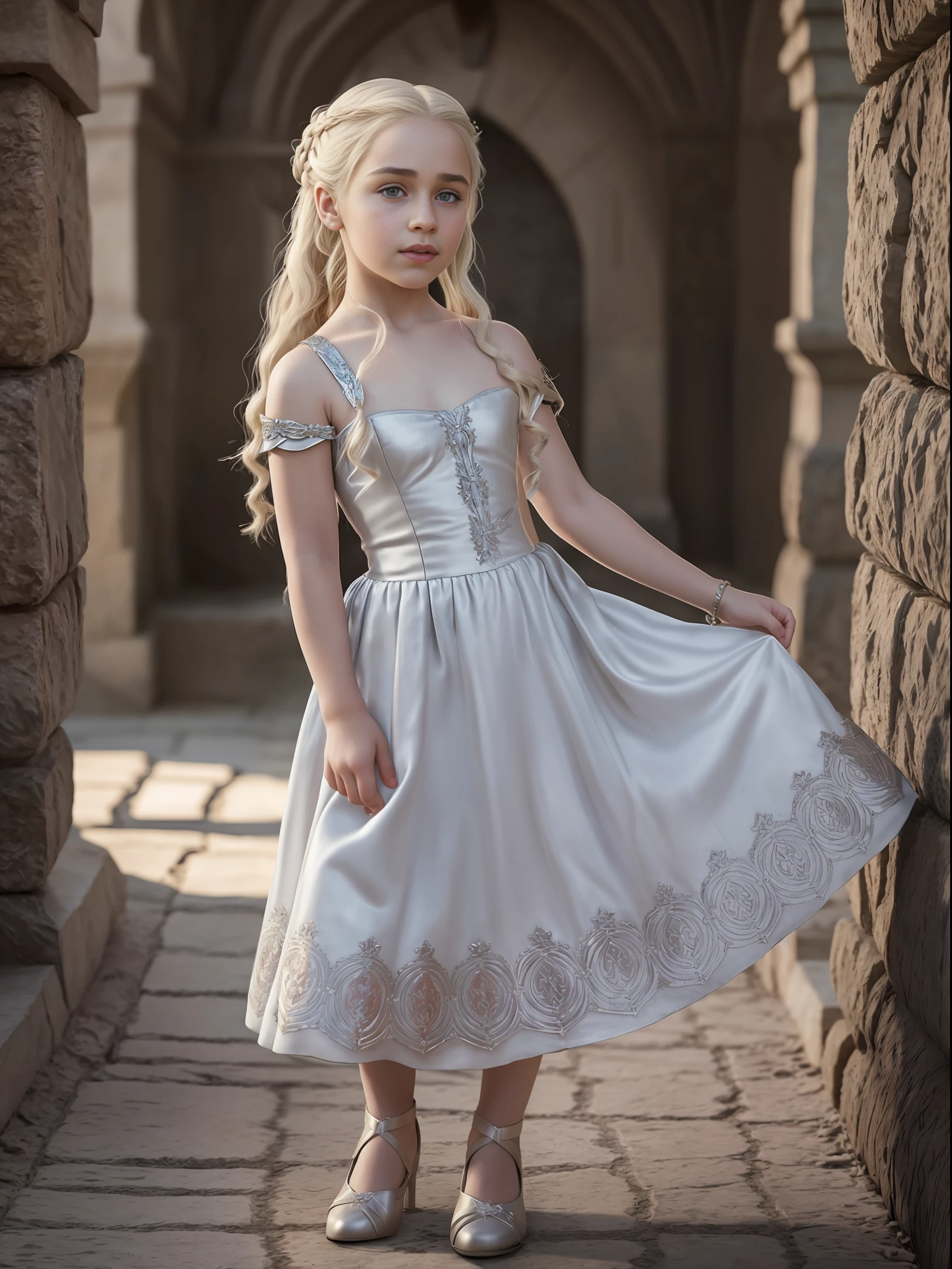 raw fullbody, cute and beautiful ((5 year old)) childhood photo of [1girl, daenerys targaryen, Emilia Clarke], ((1girl, 5 year old)))), medieval clothing,((half body shot)), realistic proportions, realistic pupils, ((3 member family portrait)) limited palette, highres, cinematic lighting, 8k resolution, front lit, sunrise, RAW photo, Nikon 85mm, Award Winning, Glamour Photograph, extremely detailed, beautiful Ukrainian, mind-bending, Noth-Yidik, raw fullbody photo of Daenerys Targaryen at age 5 year old, highly detailed, artstation, smooth, sharp focus, 8K,, trending on instagram, trending on tumblr, hdr 4k, 8k