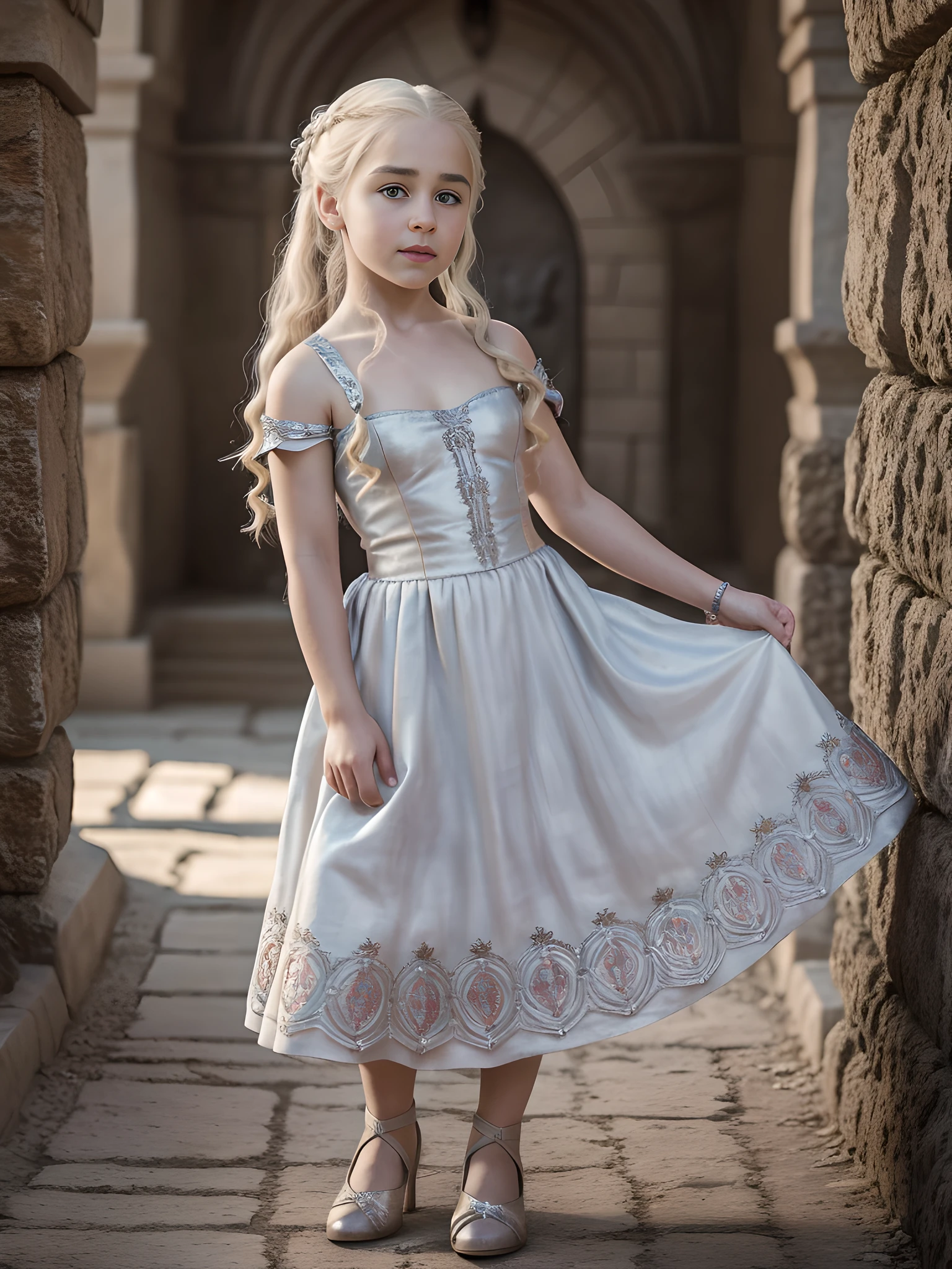 raw fullbody, cute and beautiful ((5 year old)) childhood photo of [1girl, daenerys targaryen, Emilia Clarke], ((1girl, 5 year old)))), medieval clothing,((half body shot)), realistic proportions, realistic pupils, ((3 member family portrait)) limited palette, highres, cinematic lighting, 8k resolution, front lit, sunrise, RAW photo, Nikon 85mm, Award Winning, Glamour Photograph, extremely detailed, beautiful Ukrainian, mind-bending, Noth-Yidik, raw fullbody photo of Daenerys Targaryen at age 5 year old, highly detailed, artstation, smooth, sharp focus, 8K,, trending on instagram, trending on tumblr, hdr 4k, 8k