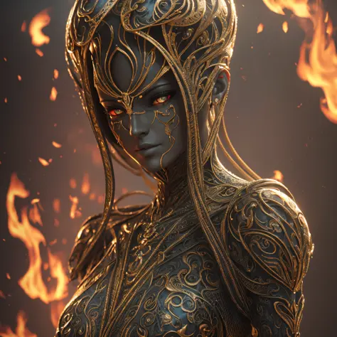 A 3d render of a [woman::creepy alien:8], highly detailed, 8K, stunning, hdr, subsurface scattering, global illumination, film still, Film-like, bokeh, 3d, RTX, insanely detailed, ornate pattern, fire, inferno, insect macro, ((very sexy pose)), volumetric ...