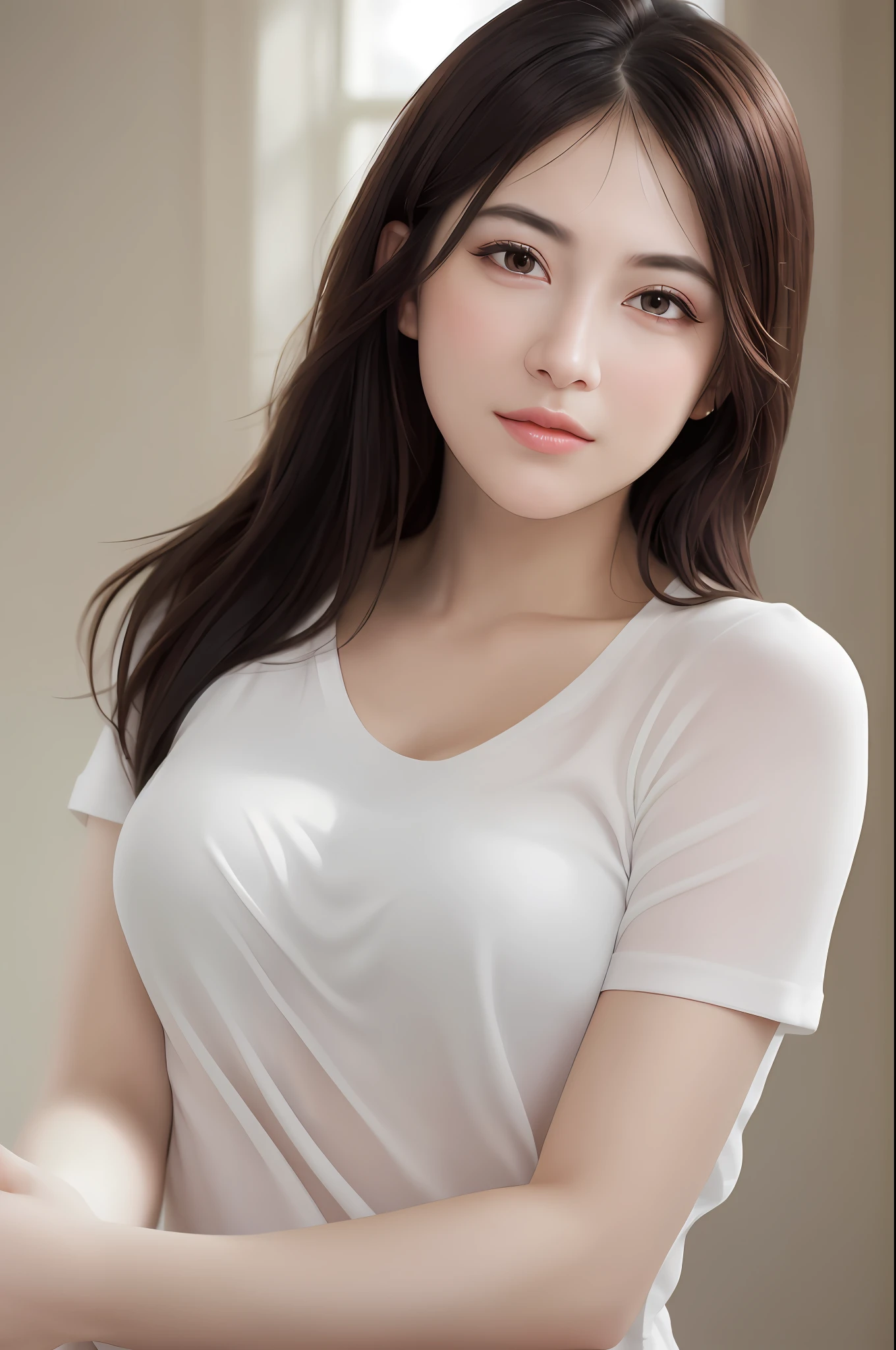 dressed, (photo realistic:1.4), (hyper realistic:1.4), (realistic:1.3),
(smoother lighting:1.05), (increase cinematic lighting quality:0.9), 32K,
1girl,20yo girl, realistic lighting, backlighting, light on face, ray trace, (brightening light:1.2), (Increase quality:1.4),
(best quality real texture skin:1.4), finely detailed eyes, finely detailed face, finely quality eyes,
(joy, blush), (tired and sleepy and satisfied), face closeup, t-shirts,
(Increase body line mood:1.1), (Increase skin texture beauty:1.1)