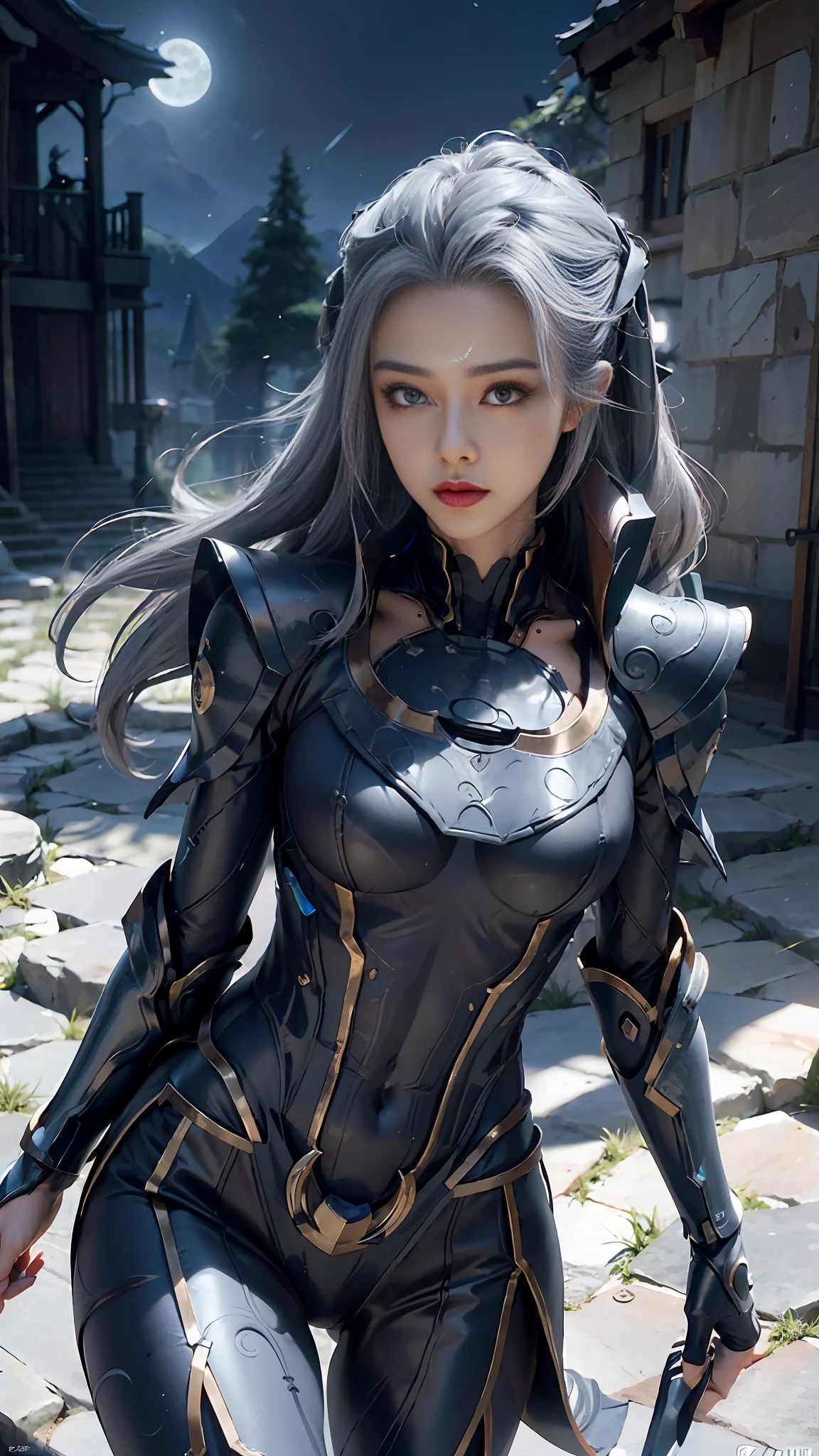 ((Best Quality, 8K, Masterpiece: 1.3)), 1girl, Slim Abs Beauty: 1.3, Super Fine Face, Detailed Eyes, Double Eyelids, Dynamic Pose, Night Sky, Moon, Smile, Diana Standing Portrait Photo, Diana (League of Legends), Solo, Face Markers, Male Focus, Forehead Markers, Armor, Lips, Portrait, Crescent Moon, Looking at the Audience, 1Girl, Gray Hair, Sexy, Dark Blue Costume, Perfect Figure, Detailed Digital Anime Art, Best anime 4K konachan wallpaper, anime goddess, high detail official artwork, detailed anime art, portrait of female anime hero, onmyoji