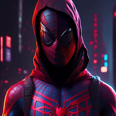 Spider-Man, miles morales, (wearing the mask of spider-man), (((full body))), Cyberpunk, 8k.