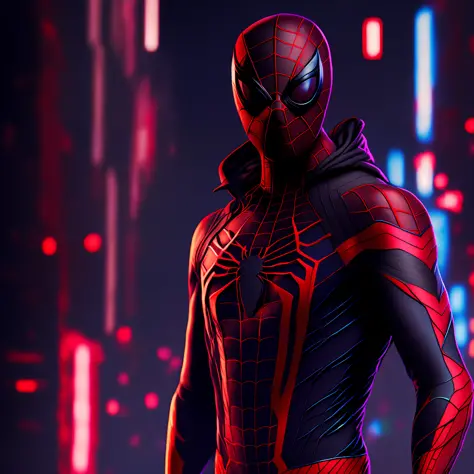 Spider-Man, miles morales, ((wearing the mask of spider-man)), (((full body))), Cyberpunk, 8k, cinematic, (high level of detail: 1:2)