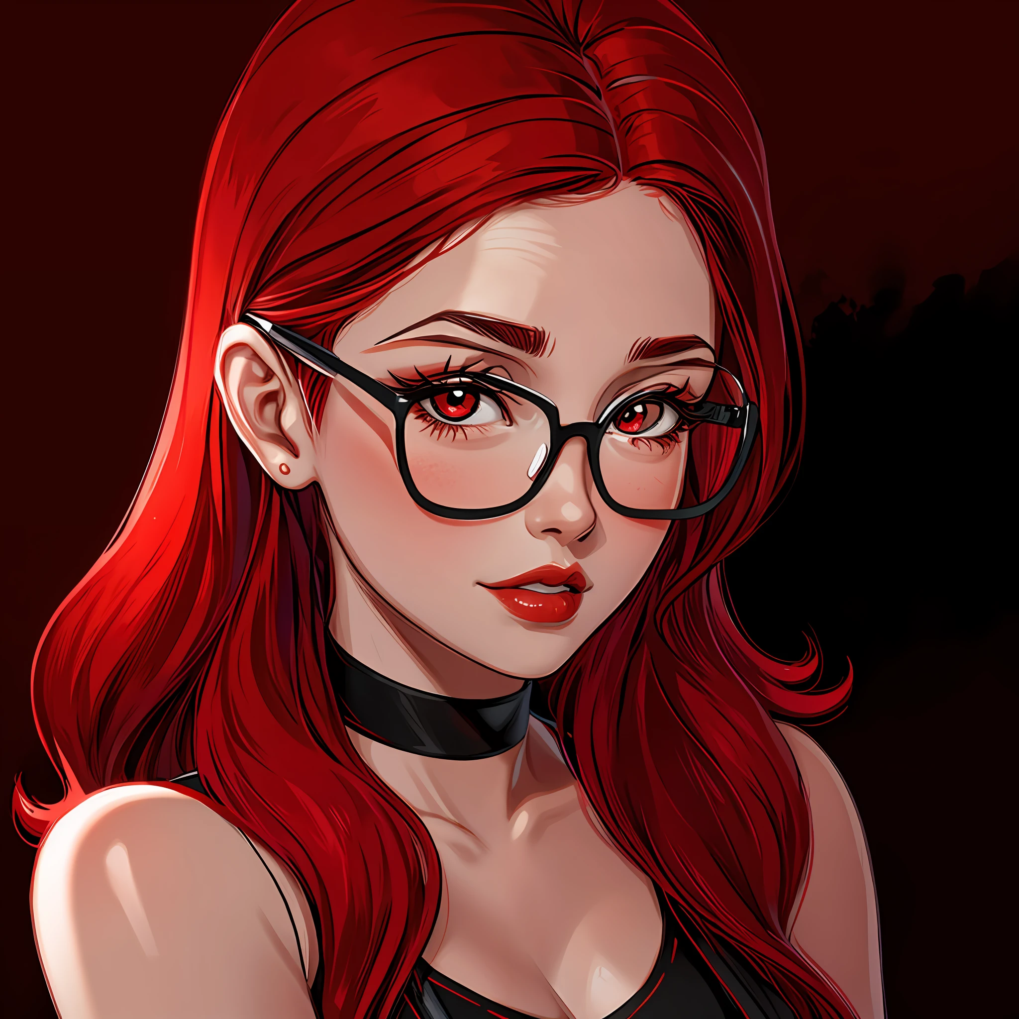 a woman red hair,fair skin,black background