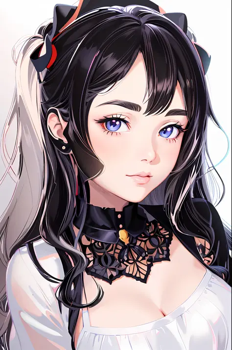 anime girl with long hair and a black collared top, detailed portrait of anime girl, detailed digital anime art, artgerm. high detail, smooth anime cg art, extremely detailed artgerm, digital manga art, black and white manga style, realistic anime 3 d styl...