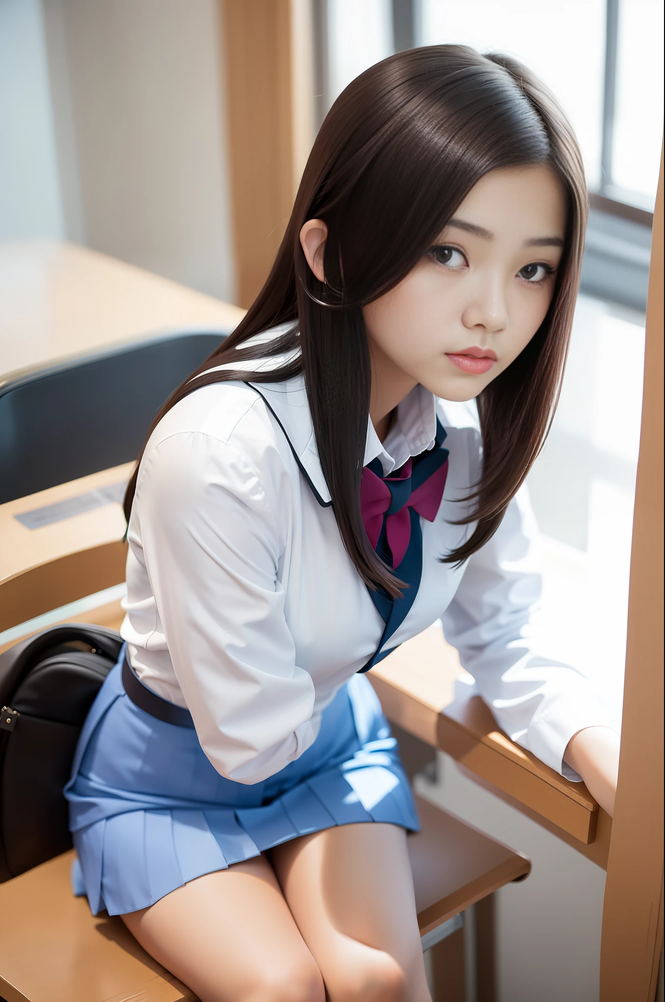 Photo of woman in school uniform, beautiful asian girl, slim girl model, 14 years old, Japan models